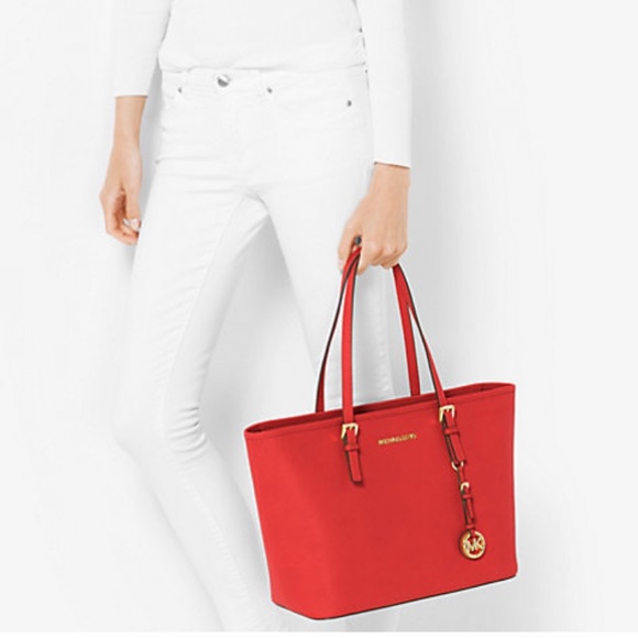 Michael Kors Jet Set Large Saffiano Leather Tote Bag Watermelon - Picture 2 of 13